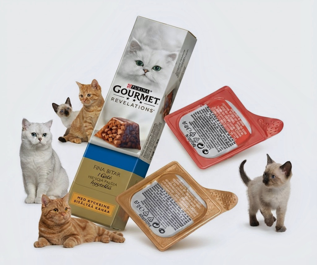 کنسرو ژله‌ای گربه گورمت رولیشنز (Revelations) با مرغ پک ۴ عددی ۷۵ گرمی | Purina Gourmet