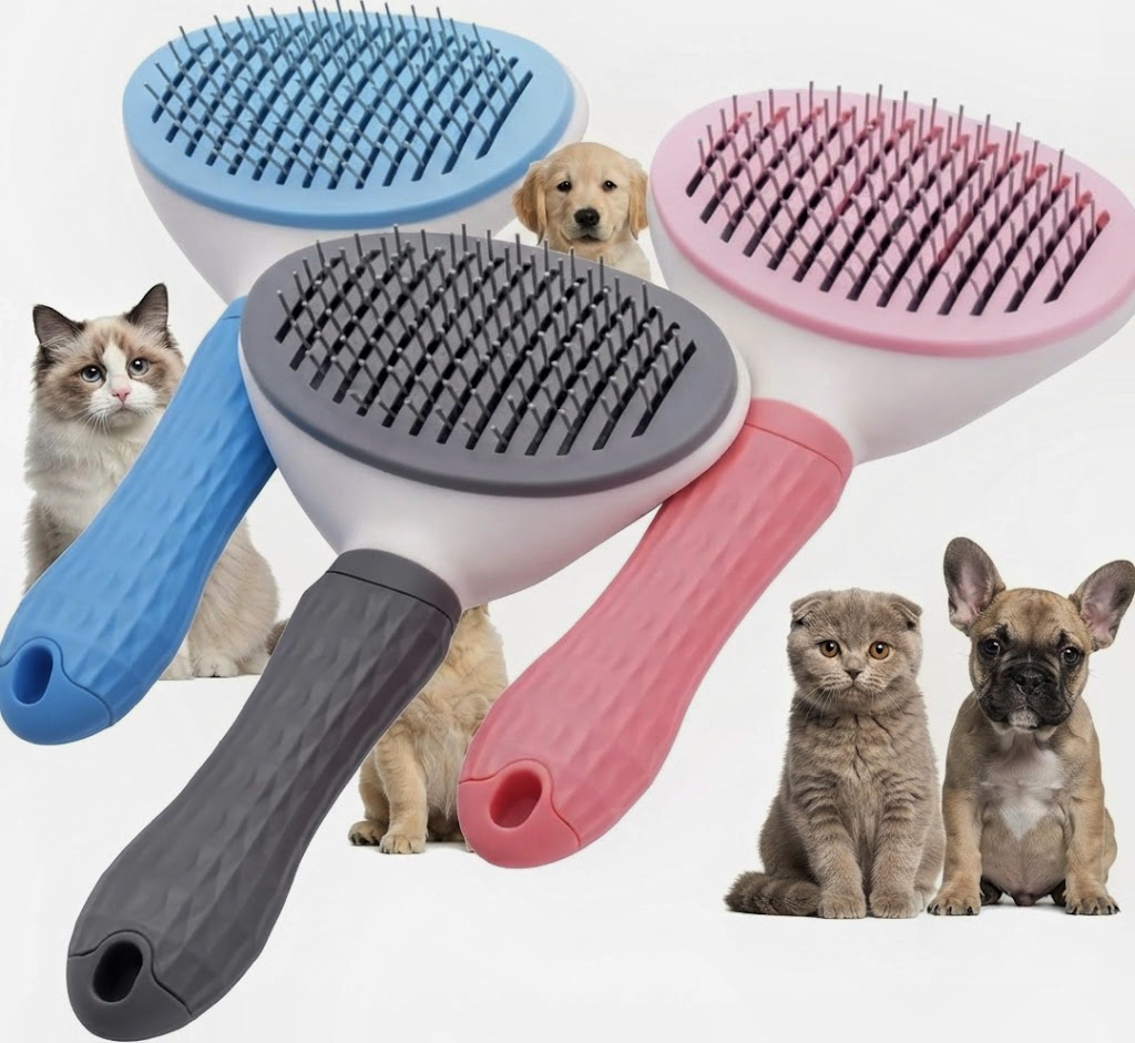 برس بیضی دکمه تخلیه مو سگ و گربه | Self Cleaning Slicker Brush