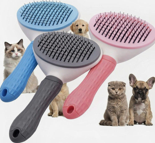 برس بیضی دکمه تخلیه مو سگ و گربه | Self Cleaning Slicker Brush