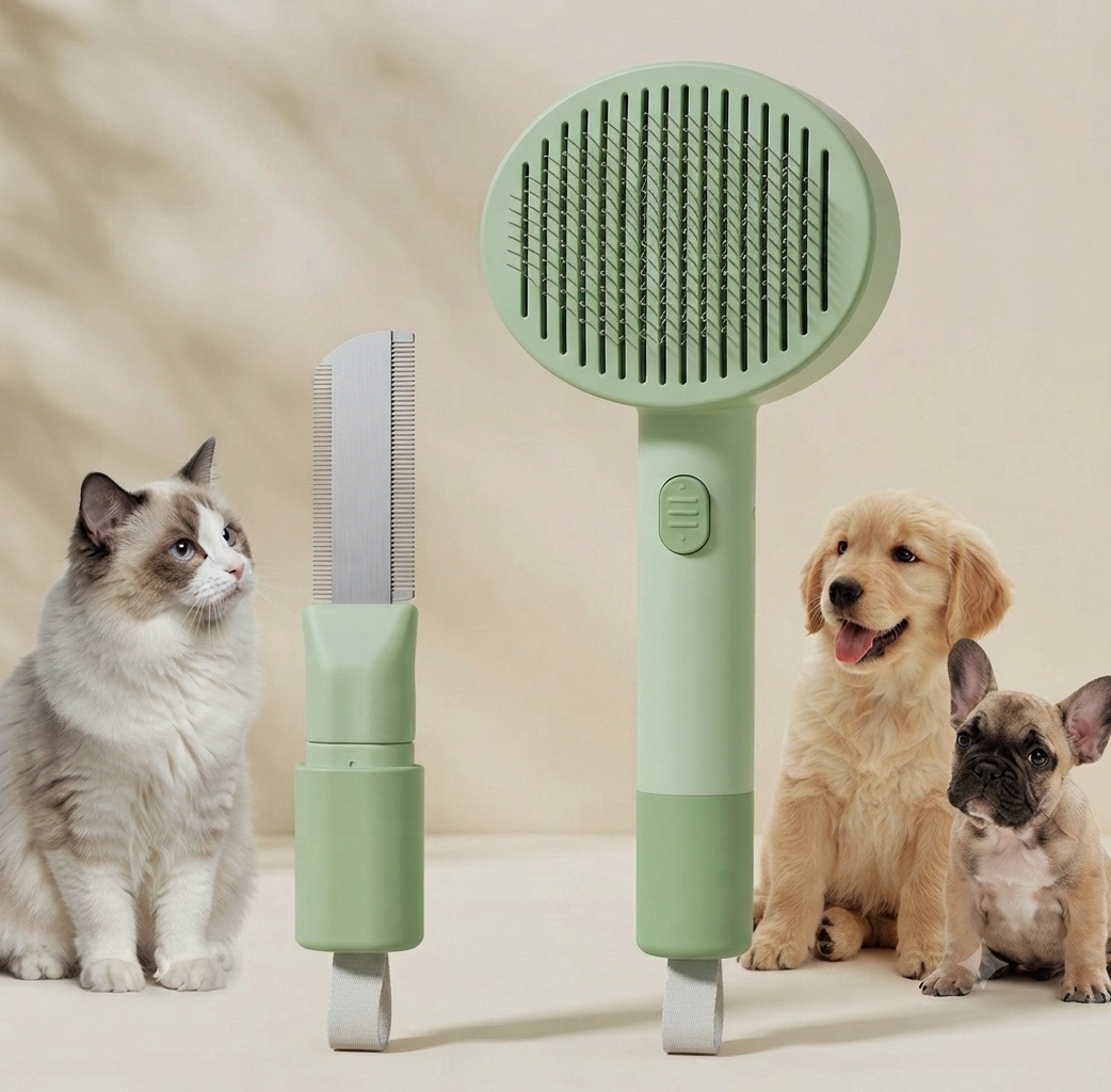برس دکمه تخلیه مو به همراه شانه گره بازکن سگ و گربه | Grooming Brush Set