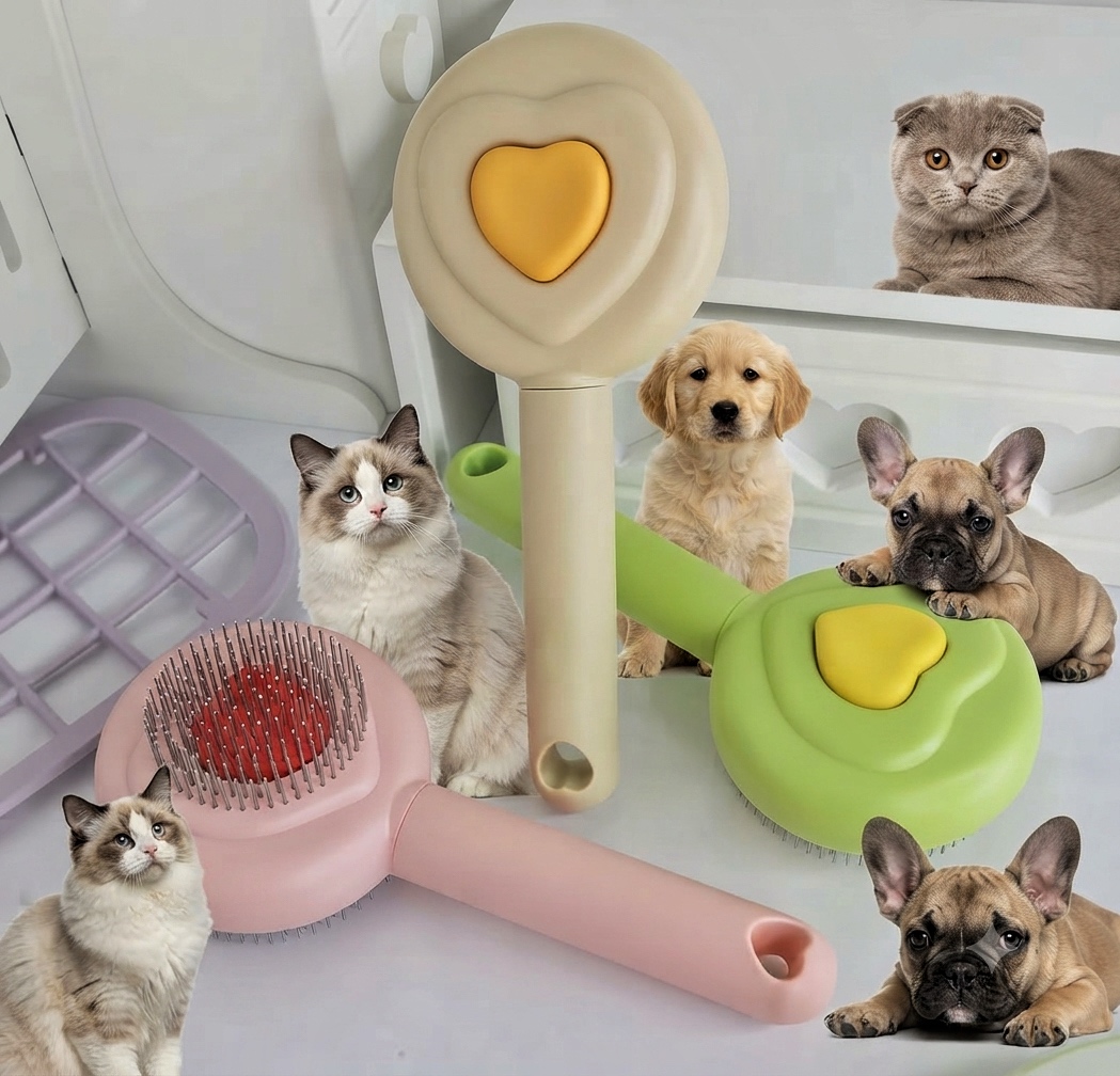 برس دکمه تخلیه مدل قلب سگ و گربه | Self Cleaning Heart Pet Brush