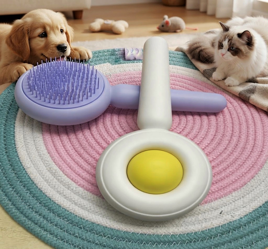 برس دکمه تخلیه گرد رومی سگ و گربه | Self Cleaning Round Roman Pet Brush