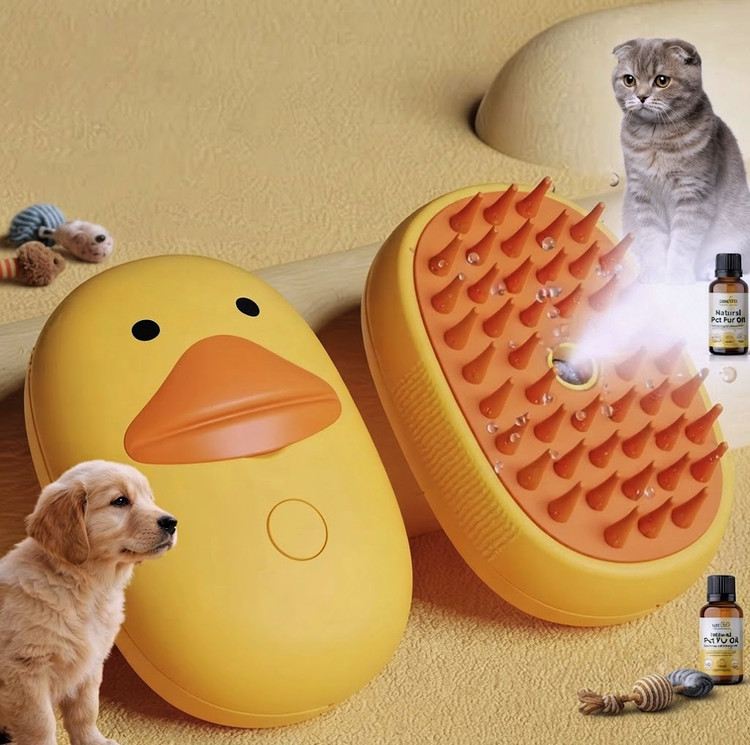 برس بخاردار مدل جوجه اردک دو رنگ سگ و گربه | Duck Steam Pet Brush
