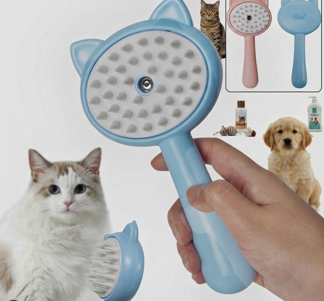 برس بخار‌دار گوش‌دار طلقی سگ و گربه | Transparent Ear Design Steam Pet Brush