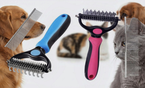 برس چنگکی و شانه استیل سگ و گربه سایز L | Large Grooming Rake & Steel Comb