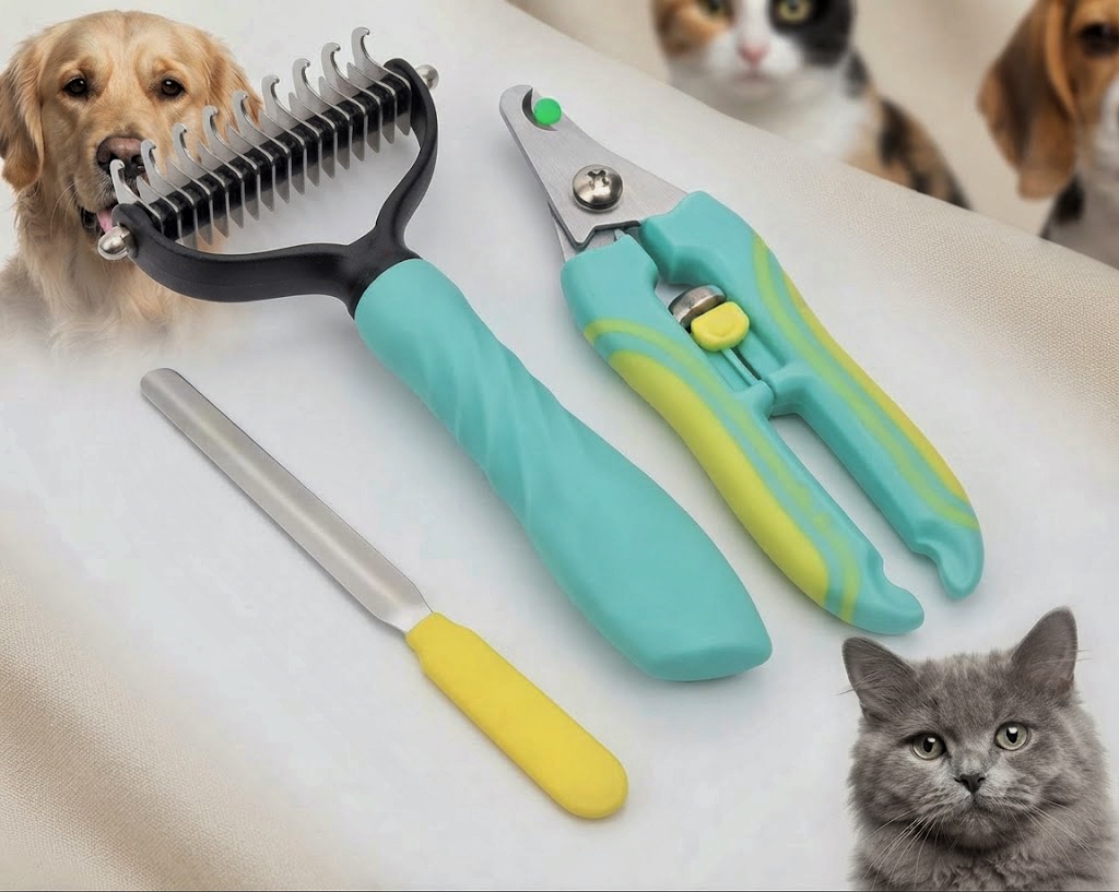 ست بیوتی سگ و گربه (ناخنگیر، سوهان و برس چنگکی) | Pet Grooming Beauty Set