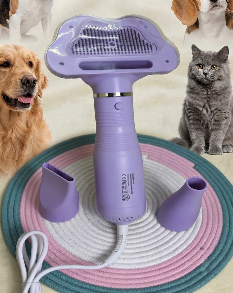 برس سشوار‌دار سگ و گربه با دو سری قابل تعویض | Pet Dryer Brush with 2 Interchangeable Heads