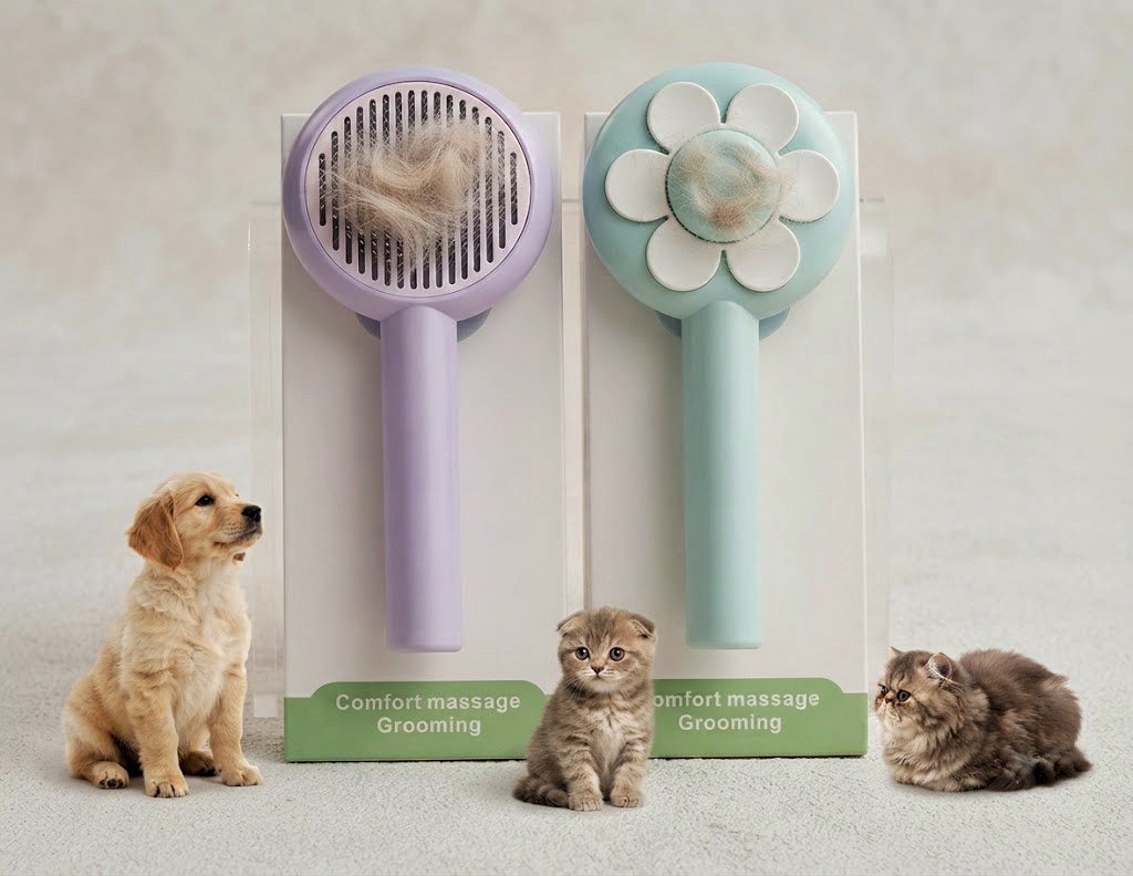 برس تخلیه‌دار مدل گل سگ و گربه | Flower Self-Cleaning Slicker Brush