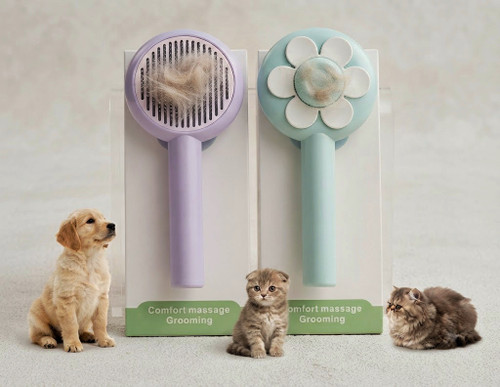 برس تخلیهدار مدل گل سگ و گربه | Flower Self-Cleaning Slicker Brush