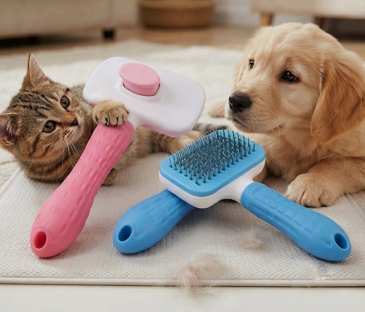 برس تخلیهدار مستطیلی سگ و گربه | Rectangular Self-Cleaning Slicker Brush