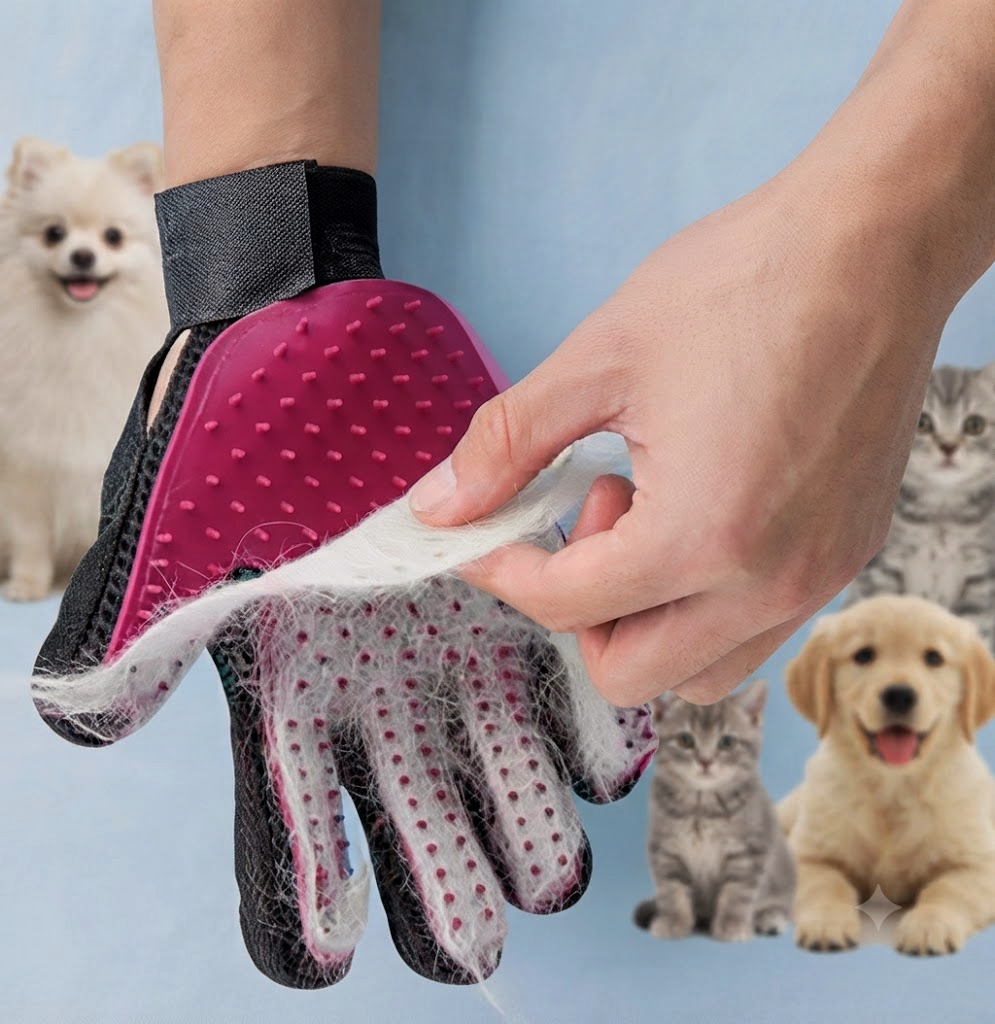 دستکش ماساژور و پرزگیر سگ و گربه بدون جعبه | Silicone Pet Grooming Massage Glove