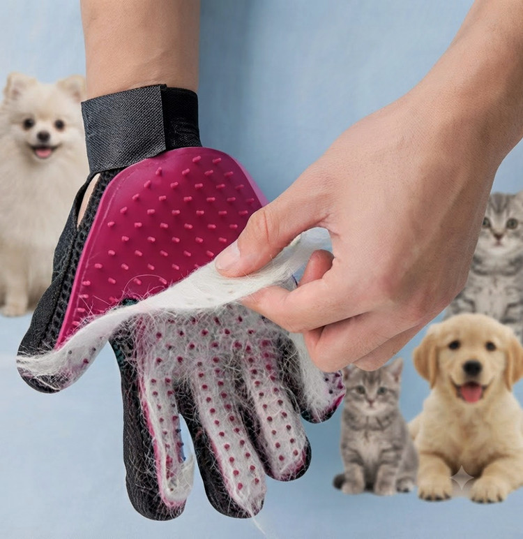 دستکش ماساژور و پرزگیر سگ و گربه بدون جعبه | Silicone Pet Grooming Massage Glove