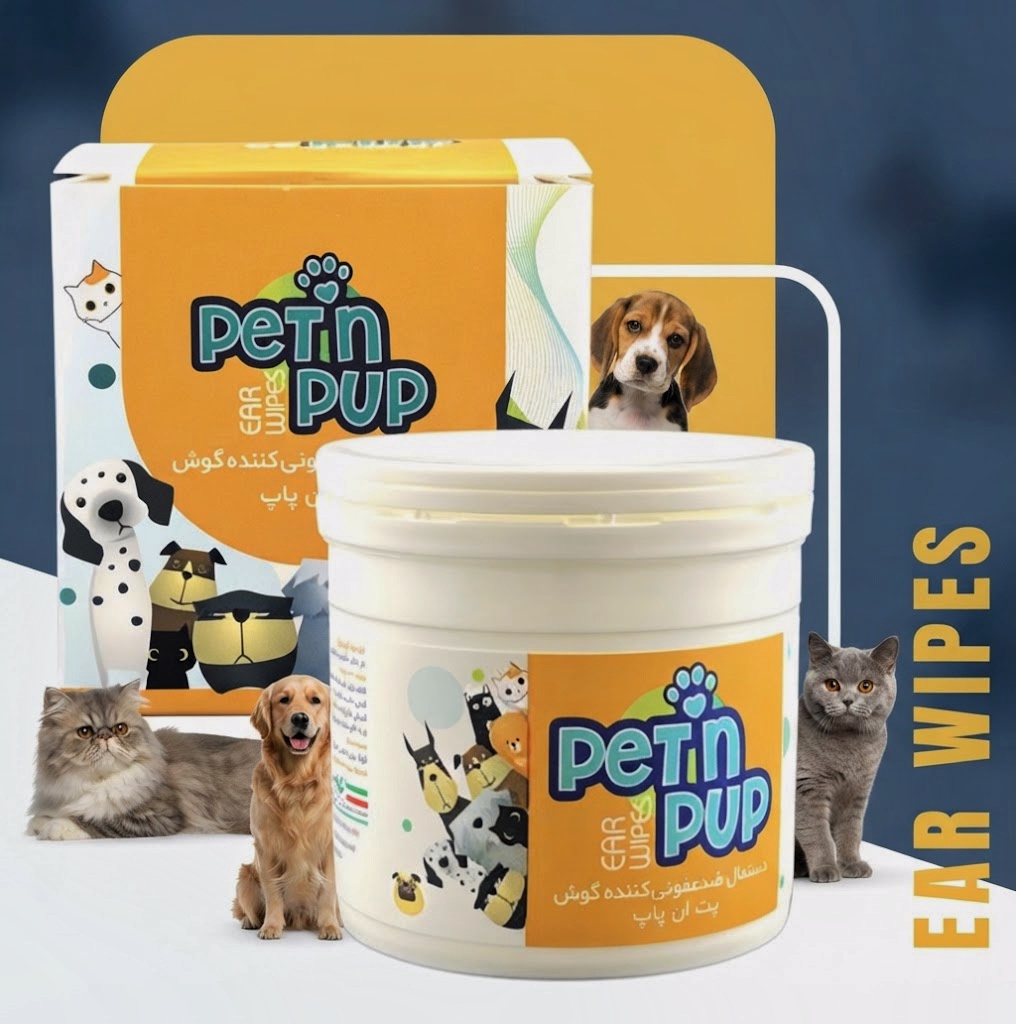 دستمال مرطوب و ضدعفونی کننده گوش سگ و گربه Pet n Pup حاوی عصاره آلوئه‌ورا ۵۰ عددی